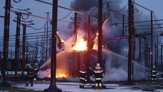 a fire in the main substation, possibly caused by loose connections or overloaded circuits.